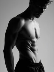 Aufkleber - Core Muscles Are Highlighted in an Impressive Torso Twist Against a Softly Fading Sky Backdrop During an Evening Session