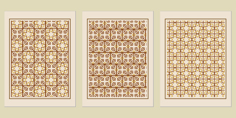 Poster - Ornamental geometric pattern compositions with arabesque motifs for classic interior decoration and islamic design applications, creating an elegant atmosphere