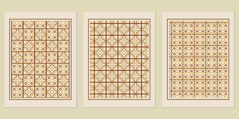 Poster - Geometric harmony unfolds across these patterned art panels, vintage and modern blend with captivating symmetry, inviting a touch of classic visual delight