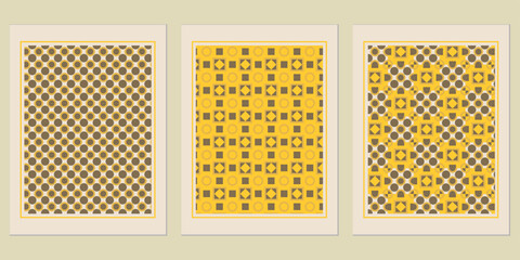 Poster - Geometric harmony: A series of three complementary pattern designs with interlocking elements evoking a sense of balance and stylized repetition