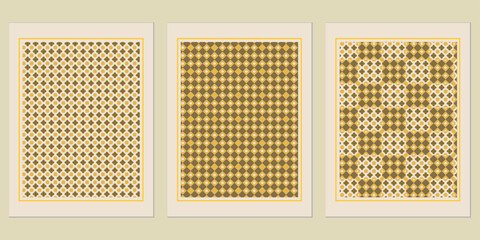 Poster - Elegant triptych featuring geometric patterns in earthy tones, evoking a sense of mid-century modern sophistication and timeless interior design appeal