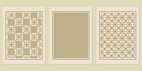 Poster - Elegant trio of geometric vector patterns showcasing intricate designs with a timeless and sophisticated aesthetic suitable for any project