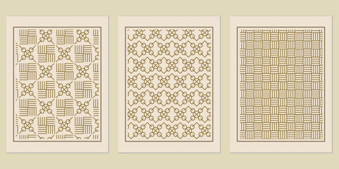 Poster - Elegant triptych displaying geometric patterns with intricate linear designs, evoking sophistication and timeless appeal, showcasing aesthetic harmony