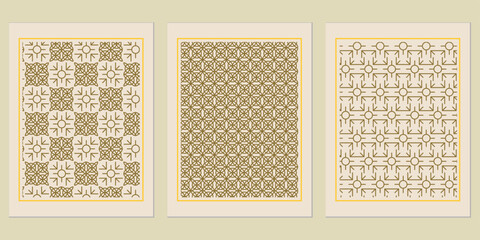 Poster - Intricate Geometric Motifs: A Triptych of Harmonious Pattern Artworks with a Subtle Retro Aesthetic, Evoking Timeless Design Principles