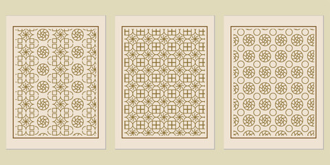 Poster - Geometric Harmony: Three Panels of Abstract Patterns in a Minimalist Composition for Graphic Designs and Decoration