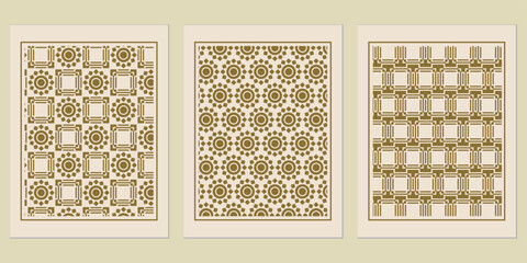 Poster - Elegant set of three geometric patterns, with a vintage aesthetic, suitable for wallpaper, decoration or artistic backgrounds, ideal for adding a refined touch