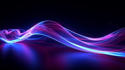 Wall Mural - 3D glowing neon ribbon with particle trail concept of data transfer and internet tech