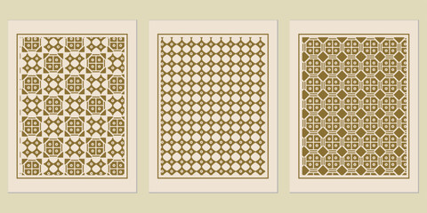 Poster - Elegant geometric prints featuring intricate golden patterns on a neutral background, creating a sophisticated and timeless decorative collection for modern interiors