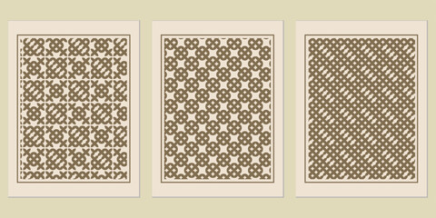 Poster - Elegant vintage style patterned artwork featuring geometric interwoven knot designs in a neutral color palette showcasing refined ornamental compositions