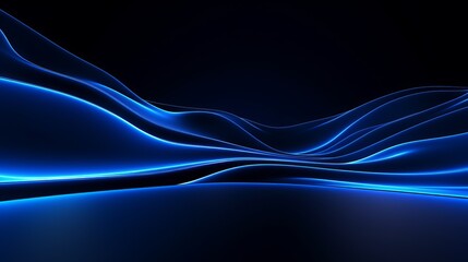 Wall Mural - Minimal 3D neon glowing wavy line on dark wall futuristic LED light background