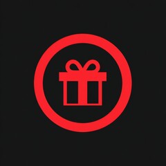 Poster - Bold Red Gift Icon on a Simple Black Background Represents Celebration and Giving