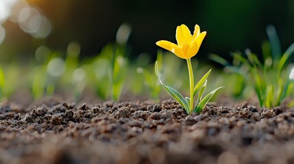 Wall Mural - Yellow Tulip Growing in Soil