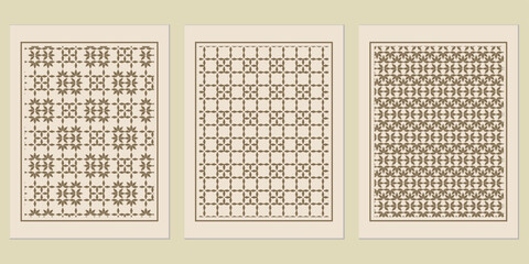 Poster - Abstract floral geometric pattern canvas art print set in neutral tones for interior decor and minimalist home design with a touch of earthy elegance