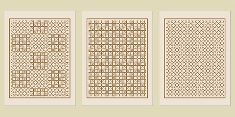 Poster - Elegant Geometric Patterns in Beige and Brown Tones Exhibiting Symmetric Precision and Aesthetic Balance within a Framed Presentation
