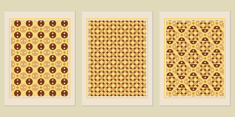 Poster - Decorative art prints featuring retro geometric patterns, crafted with warm, earthy tones and symmetrical designs for bohemian interior decor accents
