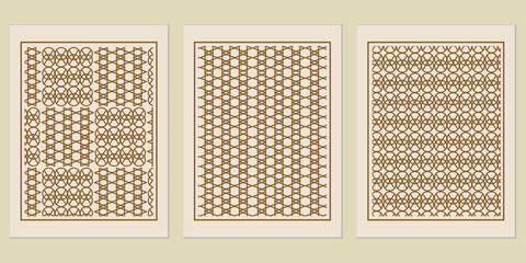 Poster - Three unique geometric abstract seamless patterns with an antique feel evoking intricate woven or embroidered designs and artistic flair