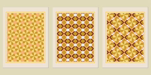 Poster - Trio of geometrical patterned art panels with earthy tones, a modern wall decor collection displaying unique designs and harmonious color schemes, for contemporary spaces