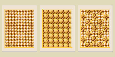 Poster - Abstract Geometric Wall Art Prints: A Nostalgic Triptych of Retro Patterns Evoking 1970s Design in Shades of Brown and Beige