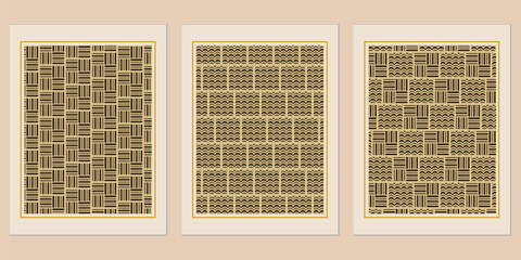 Poster - Geometric Harmony: A Trio of Patterned Artworks Showcasing Rhythmic Arrangements and Textural Contrasts for wall decoration