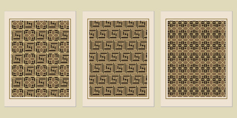 Poster - Geometric Harmony: A Trio of Decorative Art Panels with Intricate Pattern Designs and Subdued Colors for Wall Art or Elegant Backgrounds