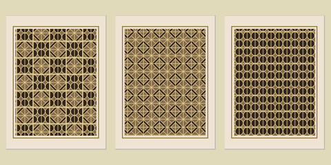 Poster - Sophisticated Geometric Wall Art Trio: Brown Hues and Intricate Patterns for Modern Interior Design, with elegant frame