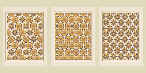 Poster - Three distinct floral geometric wall art panels create a warm earth-toned abstract patterns bringing a modern bohemian feel to any space