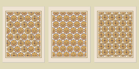 Poster - Triptych of framed floral patterns offering a warm, earthy palette evoking mid-century modern aesthetics with a refined vintage presentation