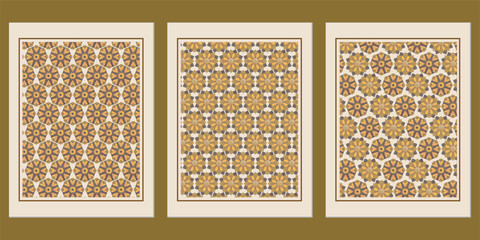 Poster - Trio of artistic geometric art prints with warm earth tones creating an elegant and inviting visual for interior decor projects