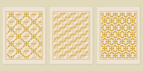Poster - Elegant triptych art displaying intricate tessellations and curvilinear motifs in a refined, neutral toned color scheme showcasing sophisticated artistry