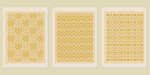 Poster - Abstract Golden Geometric Art Prints: A Trio of Intricate Minimalist Designs with Refined Patterns and Warm Hues, modern interior decor idea