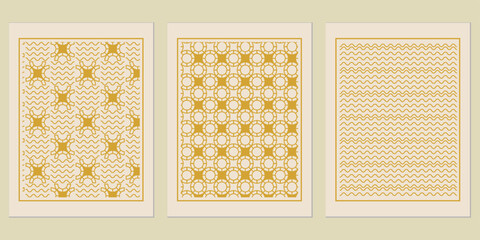 Poster - Golden geometric harmony, showcasing abstract patterns within elegant beige frames, bringing a touch of modern minimalist aesthetic suitable for home decor