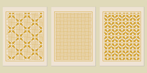 Poster - Set of geometric pattern in yellow hue, presented in a minimalist style posters with intricate and stylish design, perfect for adding a modern touch to any wall
