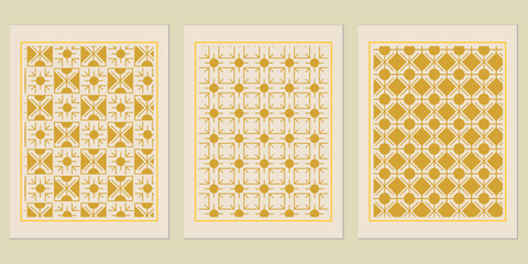 Poster - Geometric harmony: a trio of minimalist patterns in subdued gold, presenting a balanced and refined aesthetic visual display