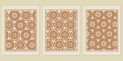 Poster - Ornamental Mandala Circle Pattern Trio: A Symphony of Harmonious Designs for Creative Projects, invoking a sense of artistic refinement and elegant sophistication