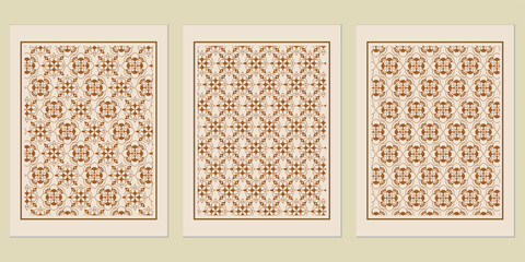Poster - Aesthetic triptych showcasing intricate decorative patterns in sepia tones ideal for backgrounds, artistic projects or interior design elements for elegant spaces