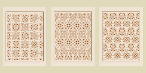 Poster - Vintage Aesthetic: Exquisite Decorative Patterns for Wall Art, Showcasing Classic Charm and Refined Ornamental Texture in Beige and Brown Tones