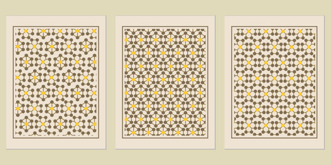 Poster - Triptych of abstract geometric patterns featuring intricate connection designs on neutral backgrounds offering modern decorative wall art