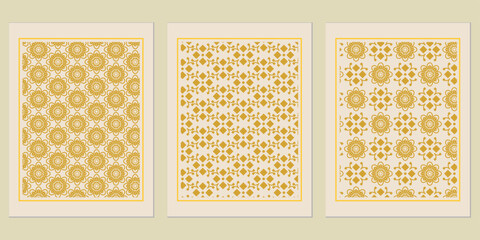 Poster - Elegant set of abstract mustard botanical patterns framed on a soft cream backdrop, ideal for minimalist interior decoration and artistic projects, timeless design