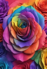 Wall Mural - Rainbow paper rose backdrop, vibrant gradient  ,  flatlay,  multicolored
