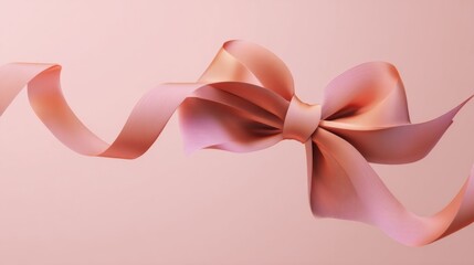 Fototapete - Minimal Abstract Bow Ribbon Floating Gracefully Against a Soft Pink Background, Creating a Gentle and Elegant Visual Appeal Perfect for Various Design Projects