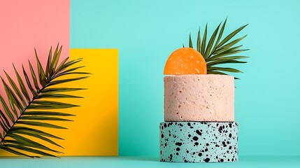 Poster - Pastel Geometric Shapes on Teal Background