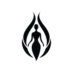 Poster - Elegant black silhouette of a woman enclosed in flame-shaped design symbolizing beauty and empowerment