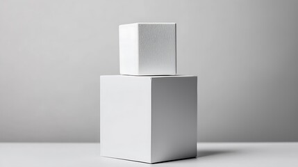 Poster - White Cube Floating Above a White Box on White Surface