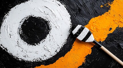 Poster - Abstract Black White Orange Concentric Circles Paintbrush Texture