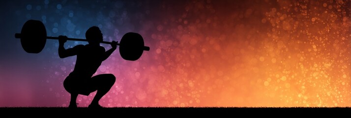 Poster - Weightlifting Silhouette Against a Vibrant Gradient Background at Dusk, Showcasing Strength and Determination in the Fitness Realm