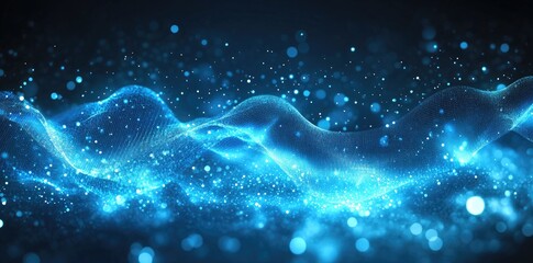 Poster - A mesmerizing abstract background featuring flowing waves of luminous blue particles. creating a sense of depth and movement. ideal for digital art and design projects