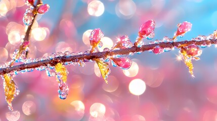 Wall Mural - Pink blossoms with sparkling water droplets a macro shot capturing the beauty of spring dreamy bokeh background and vibrant colors create a magical feel