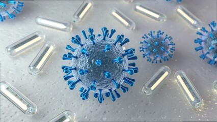 Poster - Realistic Virus Rendering Under UV Lamp with Antibody Interaction