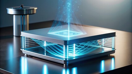 Poster - Advanced Protein Projection Device on Table with Futuristic Design