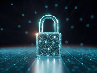 Poster - digital lock symbol representing cybersecurity and data protection